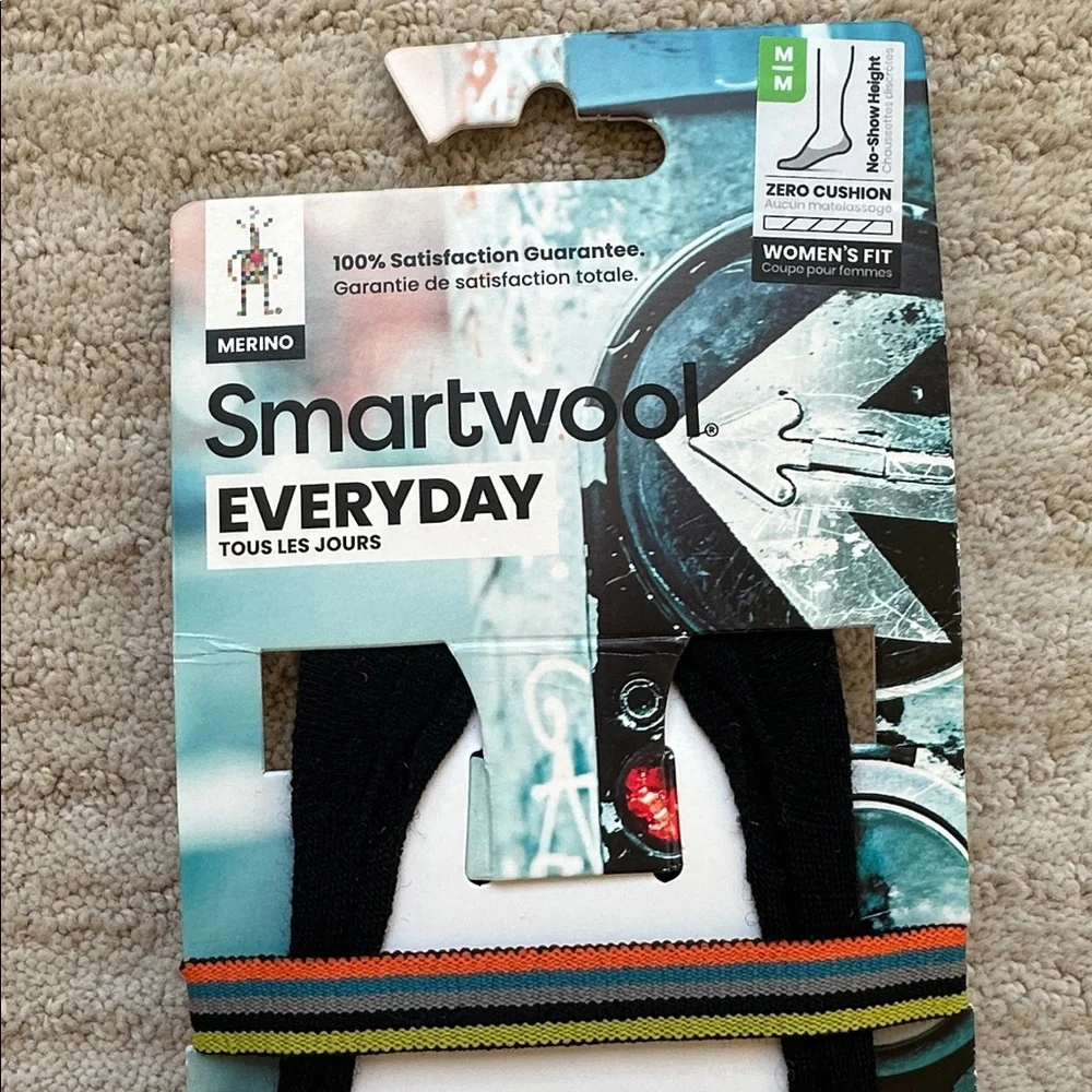 2 Pairs of NWT Smartwool Everyday No Show Socks Black Merino Wool Blend Medium